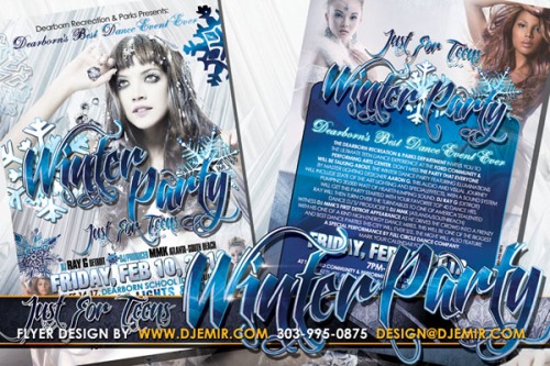 Dearborne Rec Center Teen Winter Party Flyer Design