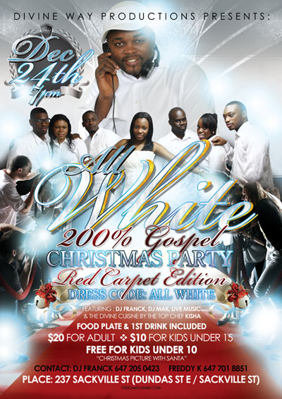 All White Red Carpet Gospel Christmas Party Flyer Design Front