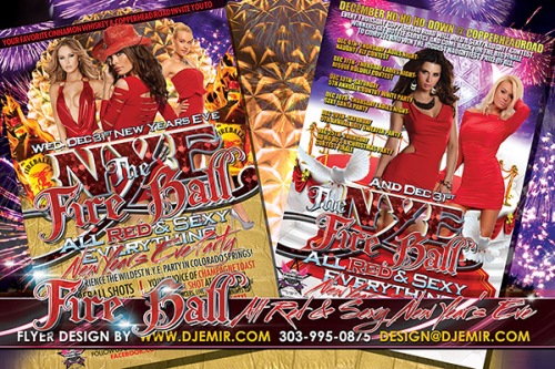 Fireball New Year's Eve All red and Sexy NYE Nightclub Party Flyer design